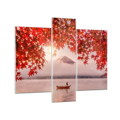 Produktbild von Bilder auf glas - Vulkan See - 95x80cm - Glasbilder - Wandbilder - Bilder - Kunstdruck - zum Aufhängen bereit - Wanddekoration aus Glas - Glas Bilder - Wandbild auf Glas - 3 Teile - GCB95x80-4107