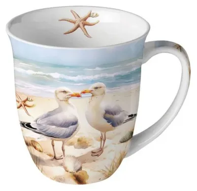 Produktbild von Becher 0,4L Ø 10cm Höhe 10,5 cm Maritim Möwen Strand Muscheln Meer Seestern