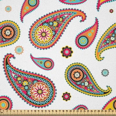 Produktbild von ABAKUHAUS Paisley Satin Stoff als Meterware, Vintage Persische Paisley Muster Normalem Hintergrund Ethnischem Inspiriert Hippie, 3 M (148 x 300 cm), Mehrfarbig