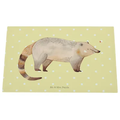 Produktbild von Mr. & Mrs. Panda Küchenbrett Nasenbär - Gelb Pastell - Geschenk, Lustige Sprüche, Glas Schneideplatte, Rüsselbär, Küchenschneidebrett, Schneidbrett, schneidunterlage, Bär