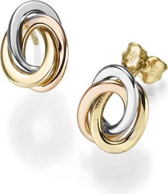 Produktbild von Ohrstecker Ohrringe ovale Knoten 9mm oval aus 585 Gold gelb/rot/weiß tricolor
