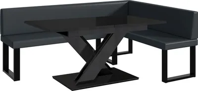 Produktbild von MEBLINI Eckbank für Esszimmer mit ausziehbarem Tisch - Küchenbank - Essecke - Sitzecke Küche - TONI - U-Beine 142x196x87cm Rechts - Dunkelgrau Kunstleder/B Schwarz Hochgl.