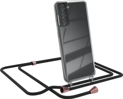 Produktbild von EAZY CASE Handykette kompatibel mit Samsung Galaxy S21 5G, Handyhülle mit Umhängeband, Handykordel, Schutzhülle Clear, Band in Schwarz