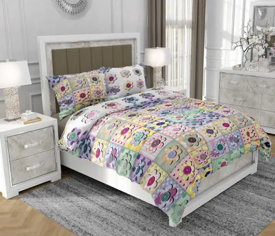 Produktbild von Bettwäsche 200x220 cm + 2x70x80 cm, 3-teilig, 100% Baumwolle, Satin, Reißverschluss, Bunt - SOVIO | So.9052