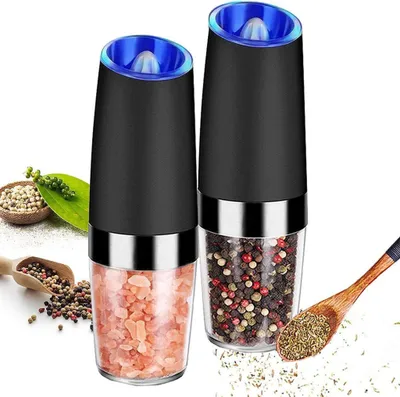 Produktbild von 2 Stück Pfeffermühle Elektrische, Salz und Pfeffer Mühle Gewürzmühle mit Einstellbarem Grobheit mechanismus, Salz und Pfeffer Streuer, Salzmühle Blauem LED-Licht