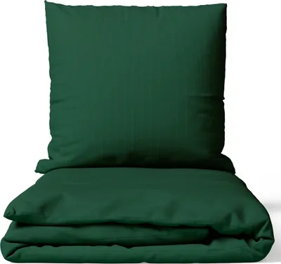 Produktbild von Bettwäsche Baumwolle Satin Damast 200x220 cm Dunkelgrün Set Gestreift Premium weich Hautsympathisch weich