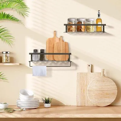 Image de Ensemble de 2 étagères murales de décoration pour cuisine, blanc