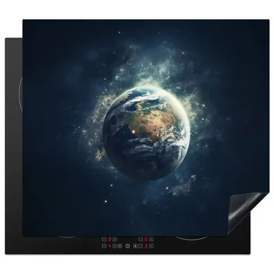 Produktbild von KitchenYeah© Herdabdeckplatte Weltraum - Erde - Sterne - Universum , 58x51cm, Küche Deko, Glaskeramikkochfeld Herdabdeckung, Abdeckplatte fùr Kochfeld