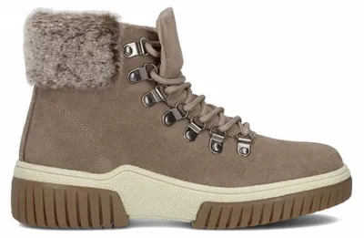 Produktbild von Damen Plateau-Stiefeletten aus Naturleder Lammfell, Beige/Taupe, Plateau 3-4 cm, Reißverschluss Schnürung