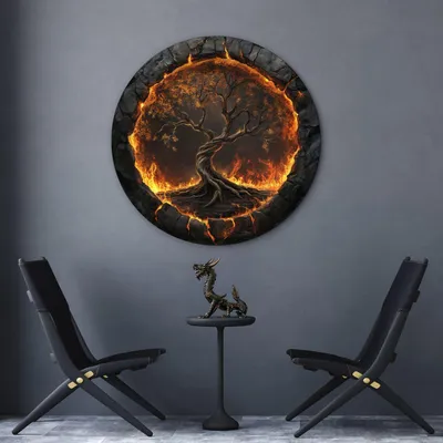 Obrázok produktu pre Drevený strom života na stenu - Volcanic  66x66 cm, Prémiová kvalita, Vytlačené na dreve, Sýte farby