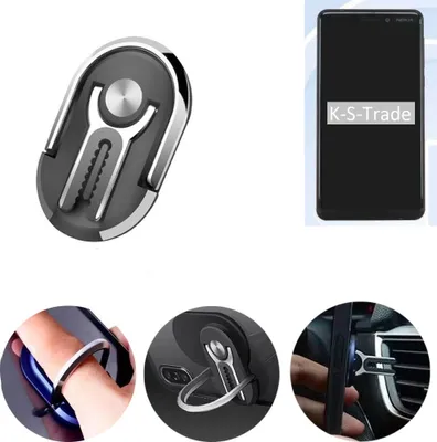 Produktbild von K-S-Trade 3in1 Smartphone-Ring Handy-Ring kompatibel mit Nokia Nokia 6 (2018) Fingerhalterung  Handyring Tischständer Lüftungsgitter-Halterung Tisch