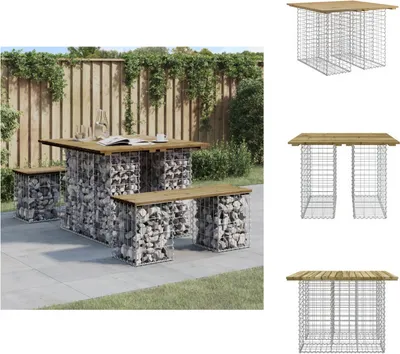 Image de vidaXL Banc de jardin en gabions 100x102x72 cm Bois de pin imprégné - Bancs de jardin