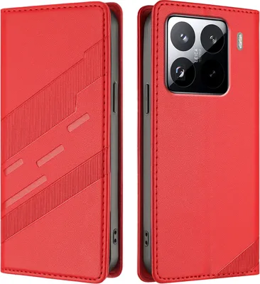 Produktbild von Hülle für Xiaomi 15 Pro, Kunstleder Brieftaschen Handyhülle mit Kartenfach und Standfunktion Rot
