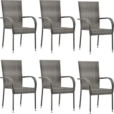 Immagine prodotto di Sedie da Esterno Impilabili 6 pz Grigie in Polyrattan