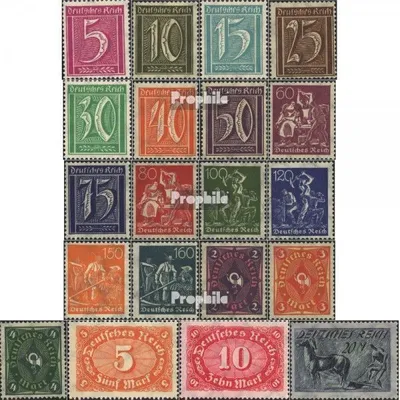 Produktbild von Briefmarken Deutsches Reich 1921 Mi 177-196 (kompl.Ausg.), mit Wasserzeichen 2 (Waffeln) postfrisch Verschiedene Zeichnungen