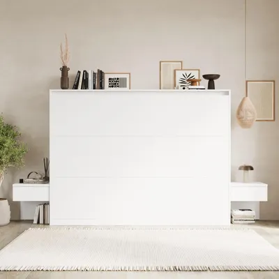 Produktbild von SMARTBett Set 160-Schrankbett Horizontal CLASSIC mit 2 Nachtkonsolen Weiss