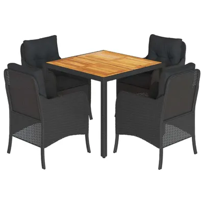 Produktbild von 5-tlg. Garten-Essgruppe mit Kissen Schwarz Poly Rattan