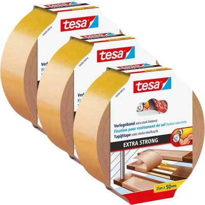 Produktbild von Doppelseitiges Tesa Extra Starkes Teppichklebeband 25m x 50mm Sehr Stark x3
