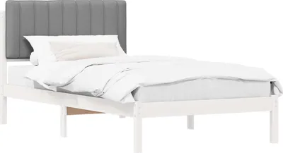 Zdjęcie produktu dla vidaXL Rama łóżka z tapicerowanym zagłówkiem jasnoszara 100 x 200 cm