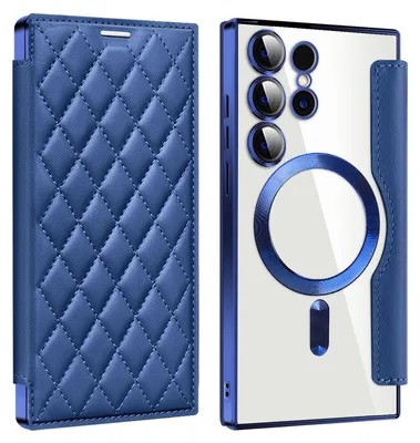 Produktbild von Für Samsung Galaxy S25 v 5G 360 Grad Full Body Magsafe RFID Anti Datenklau Kunst Leder Hülle Tasche Dunkelblau