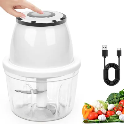 Produktbild von Gemüseschneider, Elektrischer Zerkleinerer, 350ml Mini Knoblauchhacker, Zwiebelschneider, Knoblauchzerkleiner, Weiß