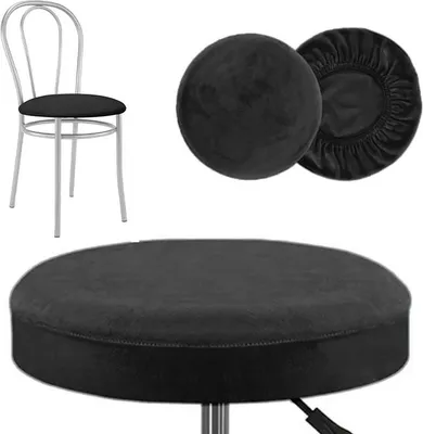 Produktbild von Velours-Sitzbezug für rundes Stuhlsitzkissen in Schwarz – Weich und formstabil