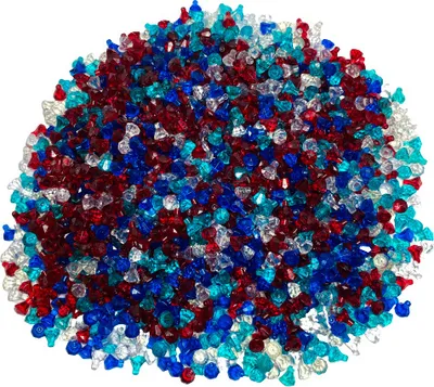 A pile of colorful, faceted plastic gems.