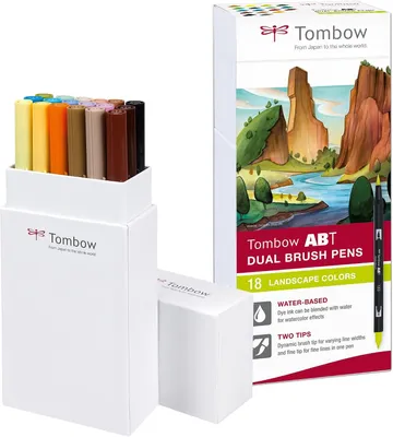 Productafbeelding van Dual Brush Pen, Landscape Colors, pen met twee punten, perfect voor handlettering en bullet journal, wateroplosbaar, ABT-18P-6, set van 18