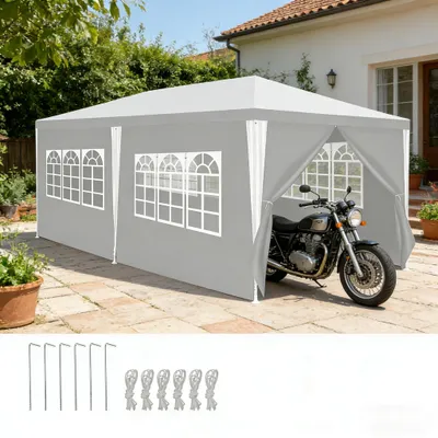 Image de Tente de réception Vigevee, 3x6 mètres, imperméable, avec parois latérales et fenêtres, idéale pour les fêtes de jardin, les barbecues, les mariages, de couleur blanche