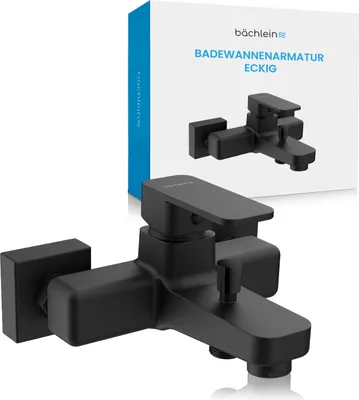Produktbild von Bächlein Universal Badewannenarmatur in Kantigem Design – Wannenbatterie Komplettset inkl. allem Zubehör – Einhand-Wasserhahn für die Badewanne Matt Schwarz – eckig