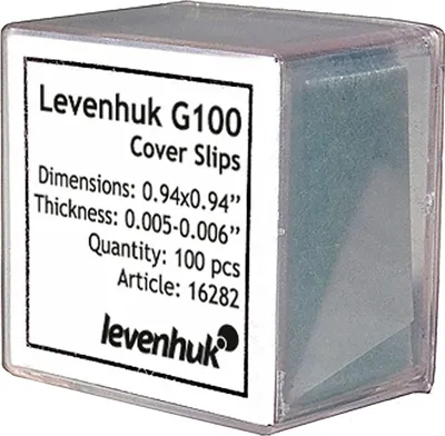 Obrázek produktu pro Levenhuk G100 krycí sklíčka, 100 kusů, rozměry 24 × 24 mm