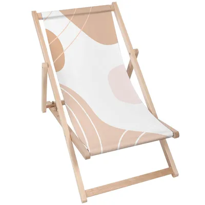 Immagine prodotto di Dreamroots Sdraio pieghevole in legno, legno di faggio fino a 130 kg, sdraio pieghevole con regolazione dell'inclinazione dello schienale in tre fasi, Abstract Beige