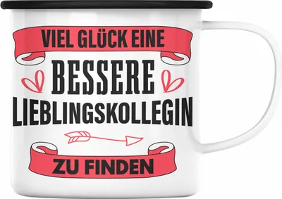 Produktbild von Trendation - Jobwechsel Emaille Tasse Geschenk Kollegin Kollege Lustig Abschiedsgeschenk Sprüche - Viel Glück Bessere Lieblingskollegin (Schwarz)