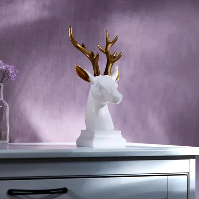 Produktbild von LED Polyresin Figur  Rentier Kopf warmweiße LEDs Dekoration batteriebetrieben