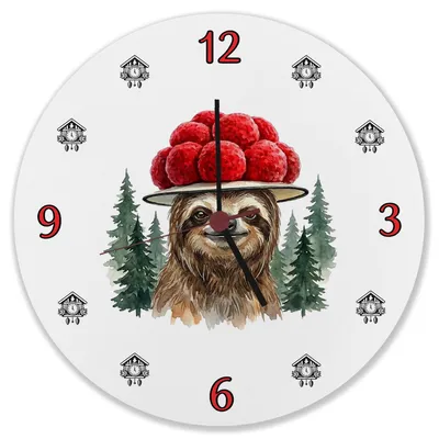Produktbild von Faultier mit Bollenhut Wanduhr aus MDF Schwarzwald Motiv
