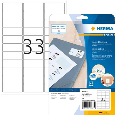 Obrázek produktu pro HERMA 8837, Bílá, Samolepicí štítek, A4, Papír, InkJet, Permanentní