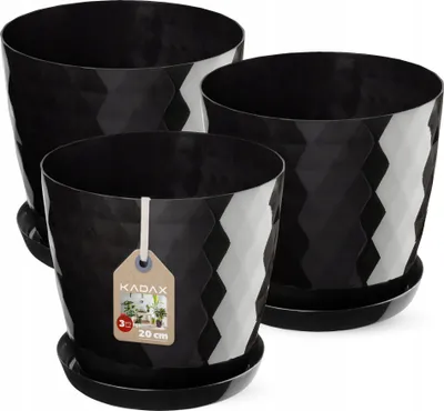 Obrázek produktu pro Plastové květináče KADAX "Amily", květináč s podšálkem. Květináč, 20 cm, černý, 3 kusy