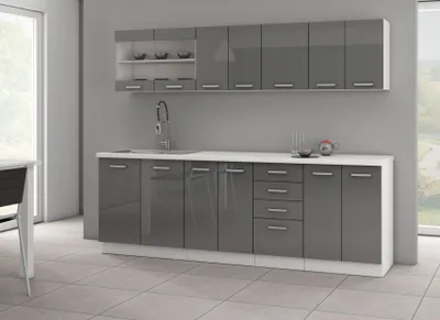 Produktbild von MOB, Kuchyně - Saria 240 cm (bílá + šedý lesk)