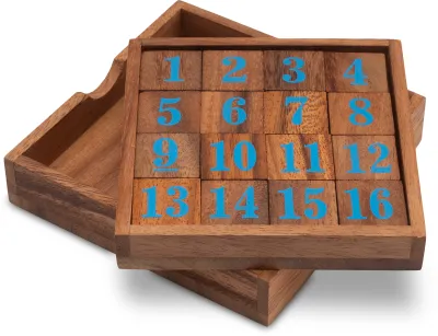 Produktbild von Slide 15 – Schiebespiel mit blauen Zahlen aus Holz für 1 Spieler