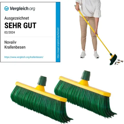 Produktbild von Novaliv Krallenbesen Set 30 cm Kunststoff mit Teleskopstiel gebogenen Borsten Gartenbesen Straßenbesen Kehrbesen Laubbesen (2, 30 cm Ersatzkopf)
