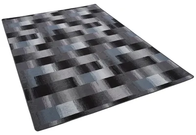 Produktbild von Designer Velour Teppich Mystic Karo Blau Grau, Größe:160x200 cm