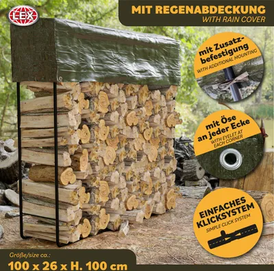 Produktbild von Brennholzregal Stapelregal Kaminholzregal mit Regen-Abdeckfolie Metall für Außen