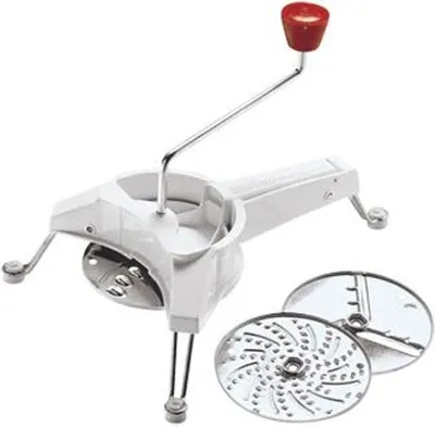 Produktbild von Moulinex Gemüseschneider K10110, manuell, mit 3 auswechselbaren Klingen, Rot, Edelstahl/Kunststoff, zum Reiben, Schneiden und Julienne, B: 260mm H: 80mm T: 160mm, Erstausrüsterqualität