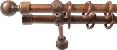 Produktbild von SN Deco - Stilgarnitur Gardinenstange Vorhangstange Giro, Holz, 28mm, 2-Lauf, Komplettset mit Ringen, Farbe Walnuss 140cm