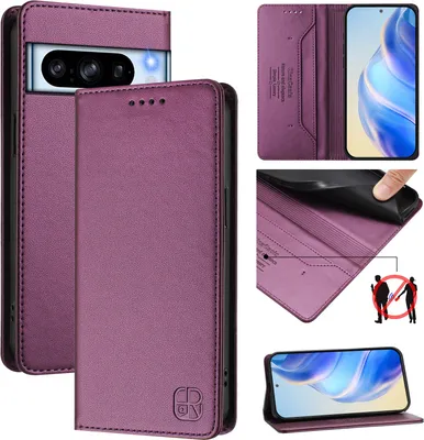 Produktbild von Lederhülle für Google Pixel 8 Pro Hülle Flip Brieftasche Kartenfächern Ständer Schutzhülle Lila