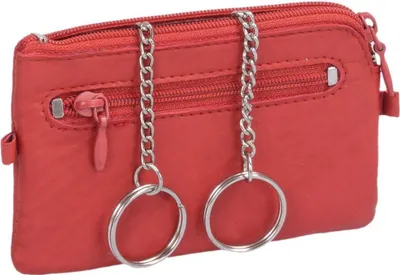 Produktbild von rote Leder Schlüsseltasche mit 2 Ringen und Metallkette Schlüsseletui