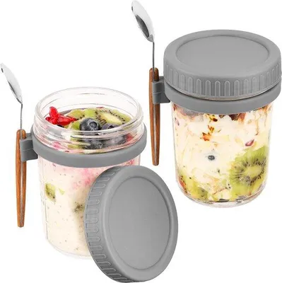 Produktbild von Famanu Mason Jar Set 2 Stück - 350 ml mit Deckel und Löffeln