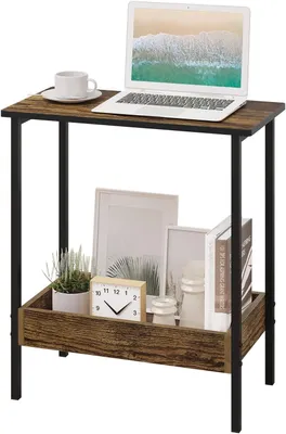 Immagine prodotto di Tavolino di servizio con 2 ripiani | Noce scuro + nero | 50x25x55 cm