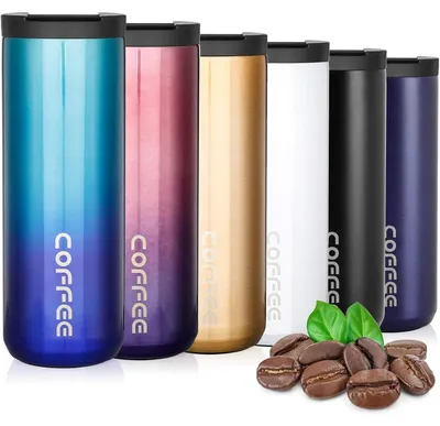 Image de Gobelet isotherme en acier inoxydable de 350 ml, dégradé de couleurs bleu, avec couvercle
