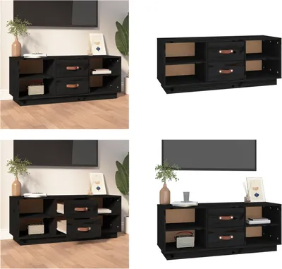 Produktbild von vidaXL TV Schrank Schwarz 100x34x40 cm Massivholz Kiefer - TV-Schrank - TV-Schränke - TV-Möbel - TV-Ständer